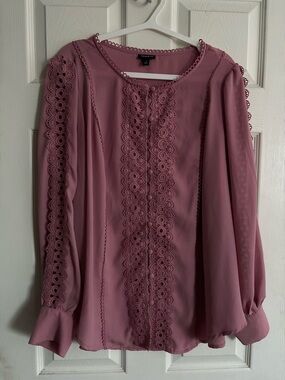 Torrid Mauve Lace-Trim Long-Sleeve Blouse